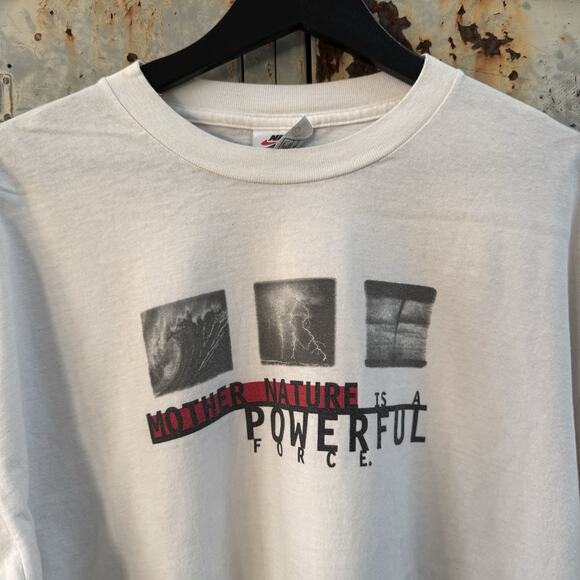 Vintage 90s Nike Mother Nature Is A Powerful Force T Shirt Large Swoosh White - Picture 2 of 5